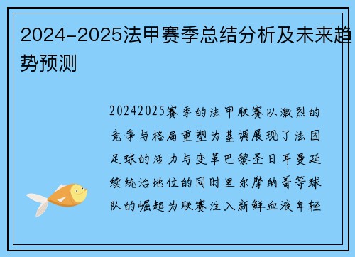 2024-2025法甲赛季总结分析及未来趋势预测