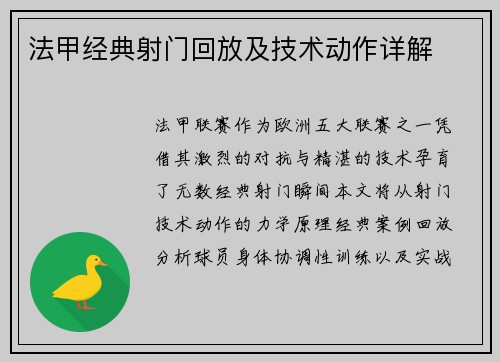 法甲经典射门回放及技术动作详解